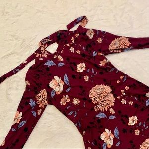 Maroon mock neck mini dress A-line floral